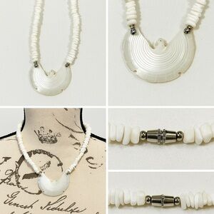 Vintage Mother of Pearl Thunderbird Shell Necklace – 18” Barrel Clasp